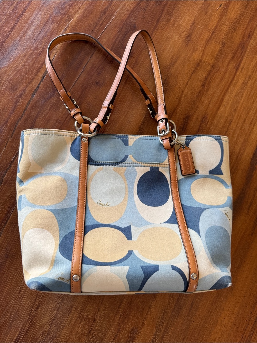Coach Canvas Tote in Blue, Tan & Cream with Signature 'C' Pattern